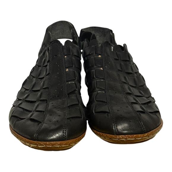 Rieker Black Woven Leather Slingback Sandals EU 42 US 11 Women's Heeled - Picture 2 of 7